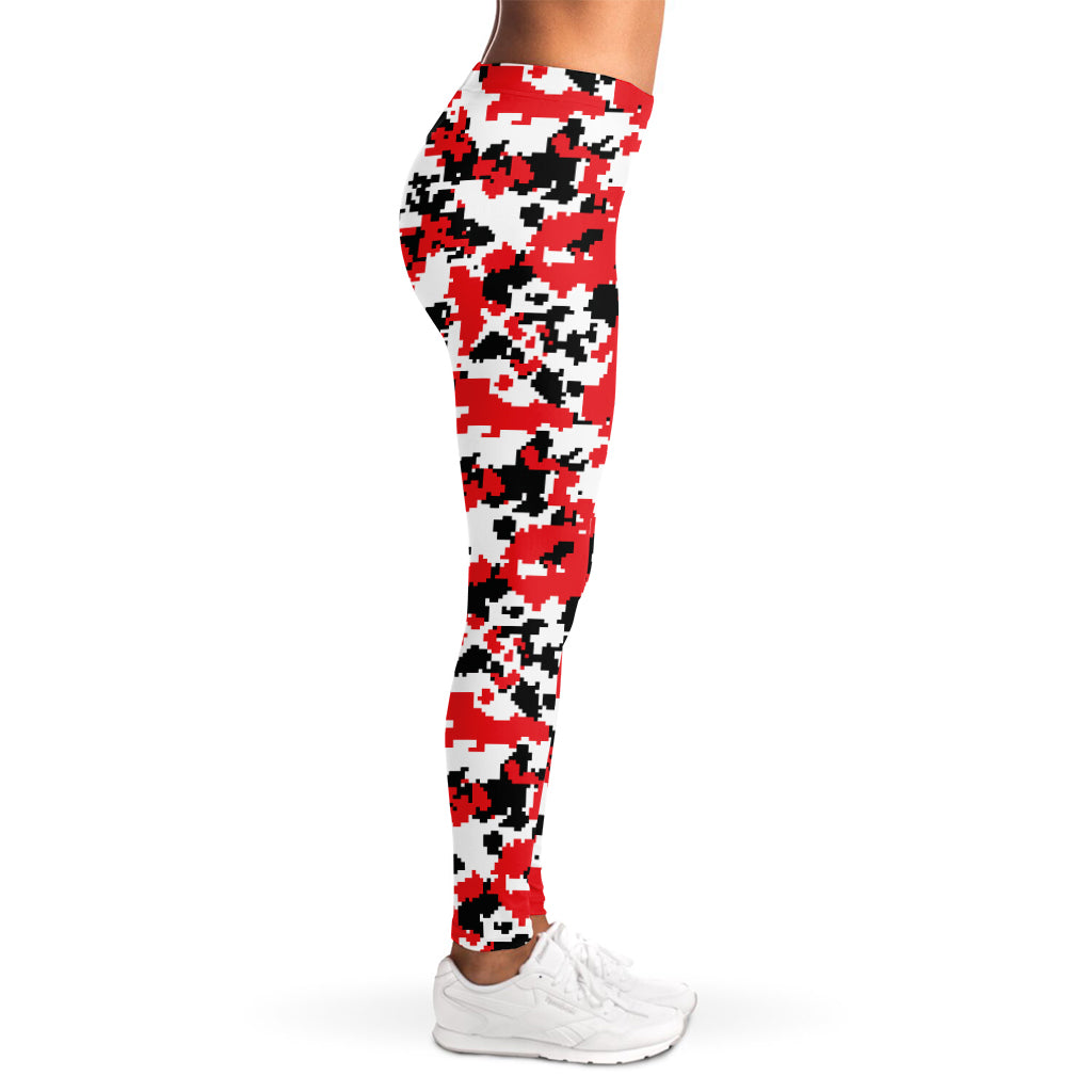 Red White And Black Digital Camo Print Women's Leggings