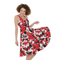 Red White And Black Digital Camo Print Sleeveless Knee Length Dress