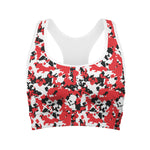 Red White And Black Digital Camo Print Women's Sports Bra