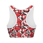Red White And Black Digital Camo Print Women's Sports Bra