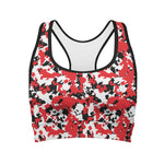 Red White And Black Digital Camo Print Women's Sports Bra