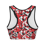 Red White And Black Digital Camo Print Women's Sports Bra
