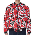 Red White And Black Digital Camo Print Zip Sleeve Bomber Jacket