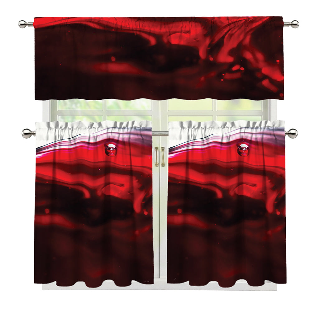 Red Wine Print 3 Piece Kitchen Curtains