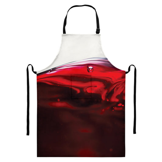 Red Wine Print Bib Apron With Pocket