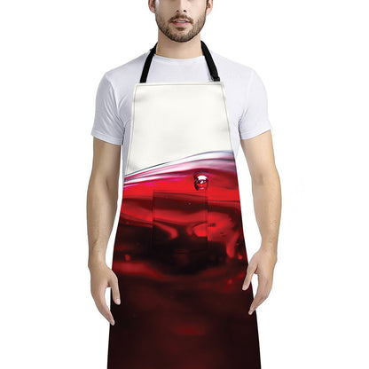 Red Wine Print Bib Apron With Pocket