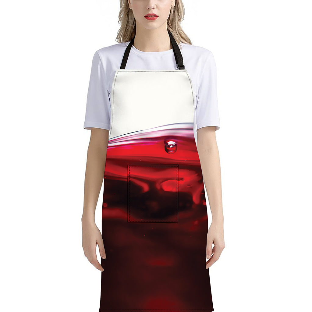 Red Wine Print Bib Apron With Pocket