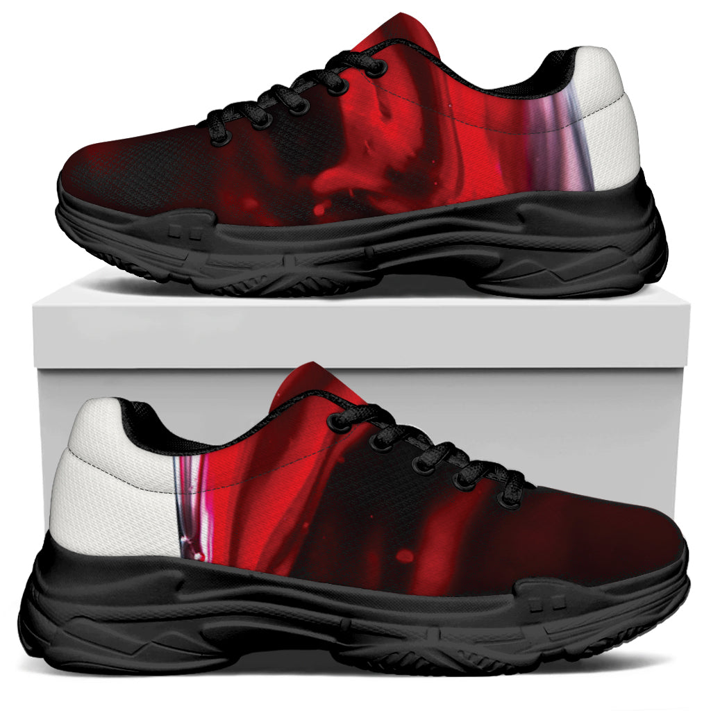 Red Wine Print Black Chunky Shoes