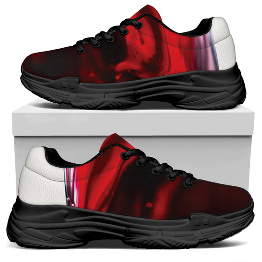 Red Wine Print Black Chunky Shoes