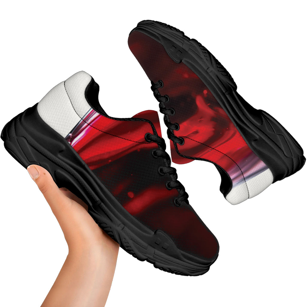 Red Wine Print Black Chunky Shoes