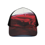 Red Wine Print Black Mesh Trucker Cap