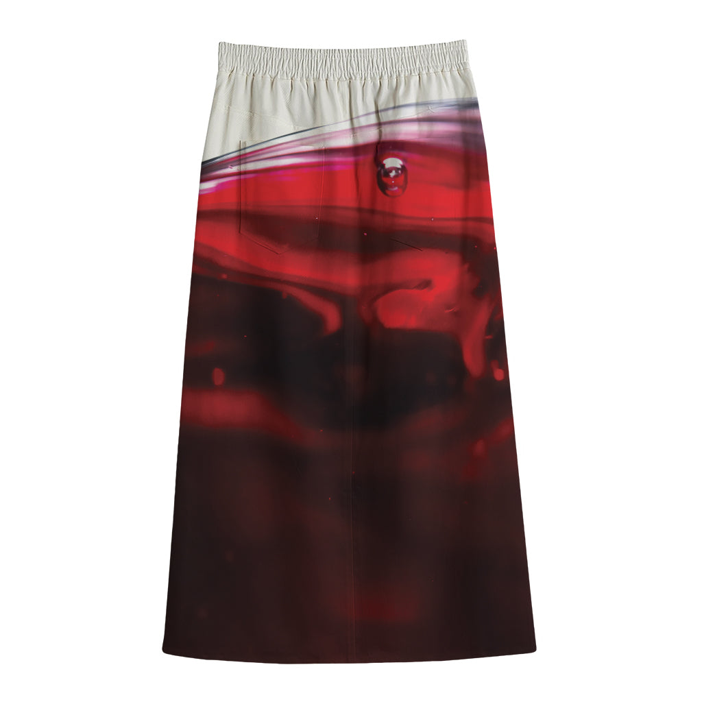 Red Wine Print Cotton Front Slit Maxi Skirt