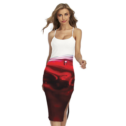 Red Wine Print Cross Back Cami Dress