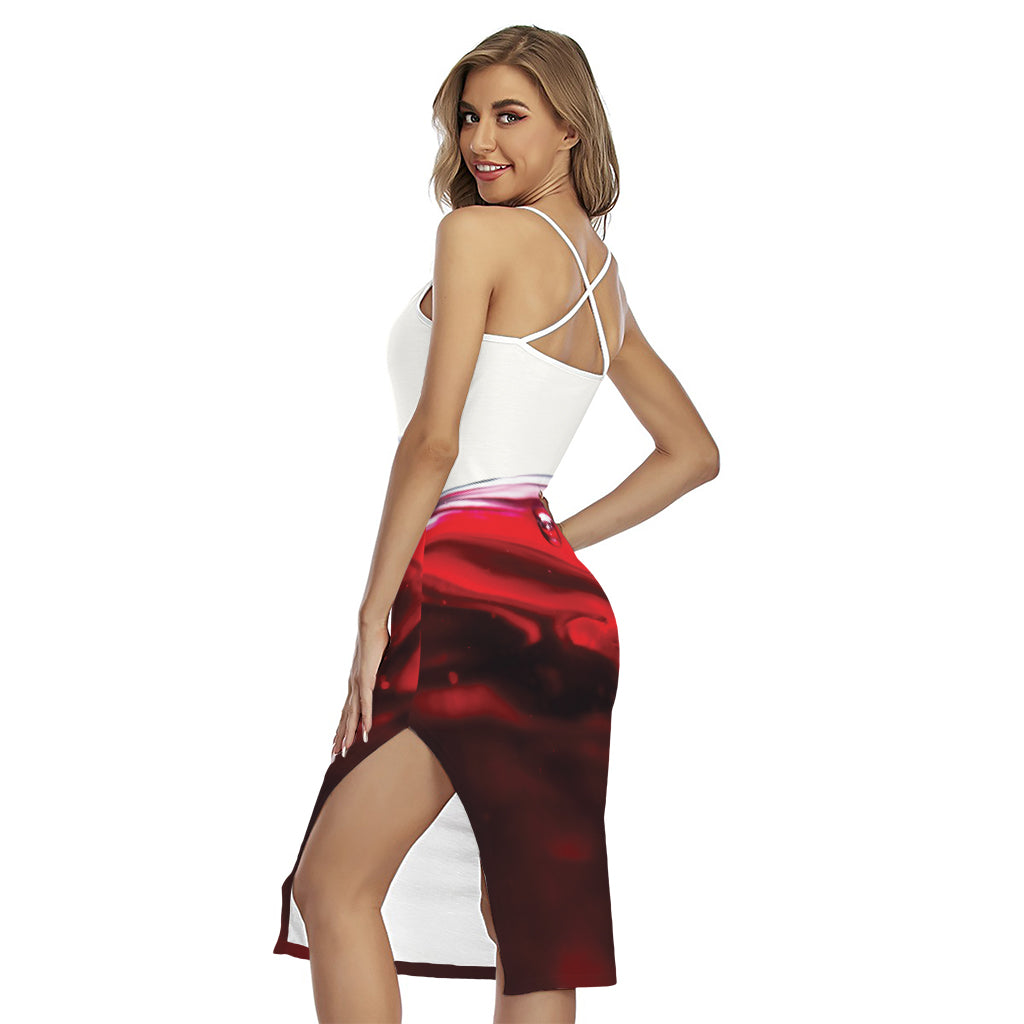 Red Wine Print Cross Back Cami Dress