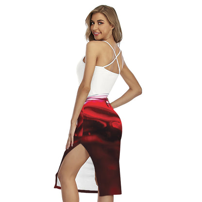 Red Wine Print Cross Back Cami Dress