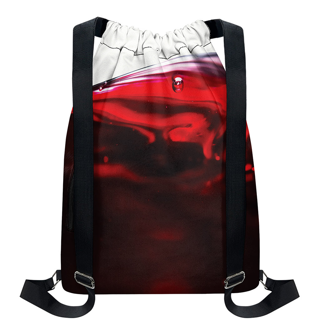 Red Wine Print Drawstring Backpack