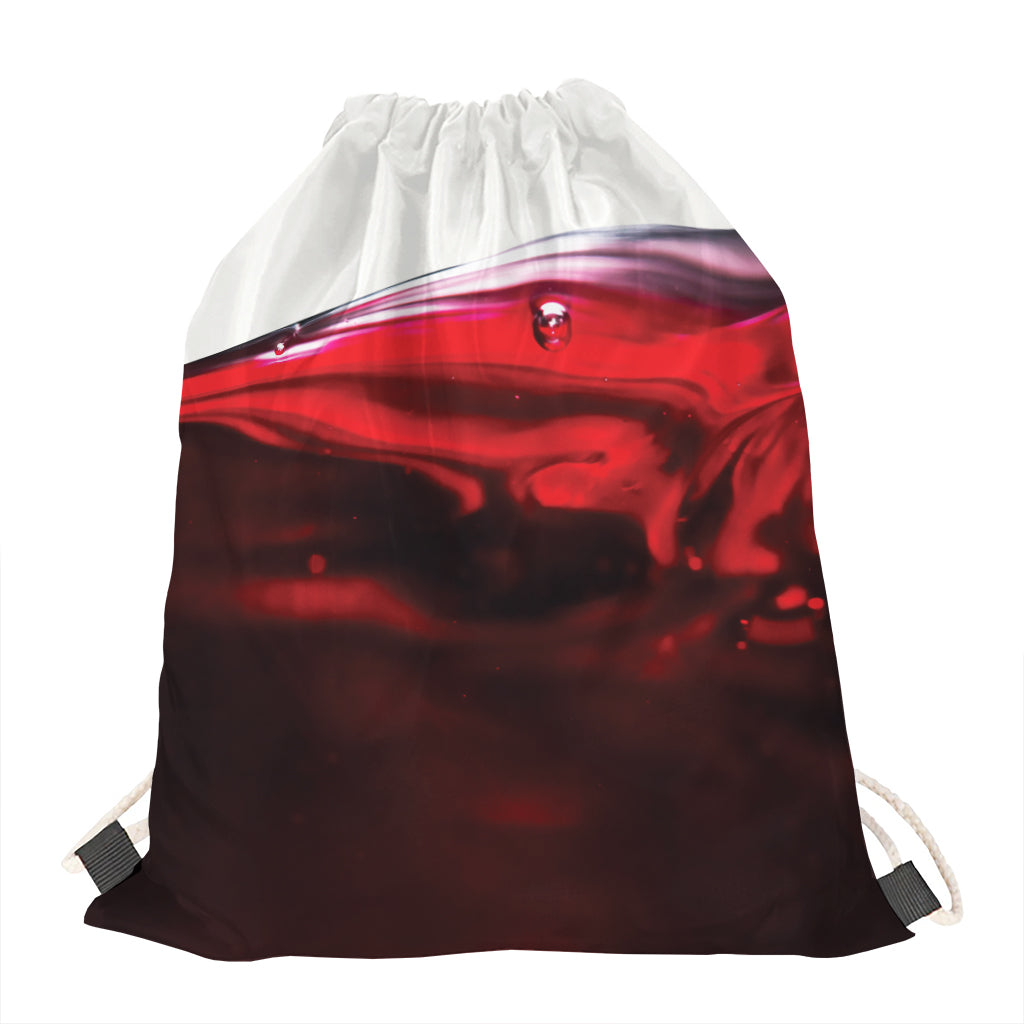 Red Wine Print Drawstring Bag