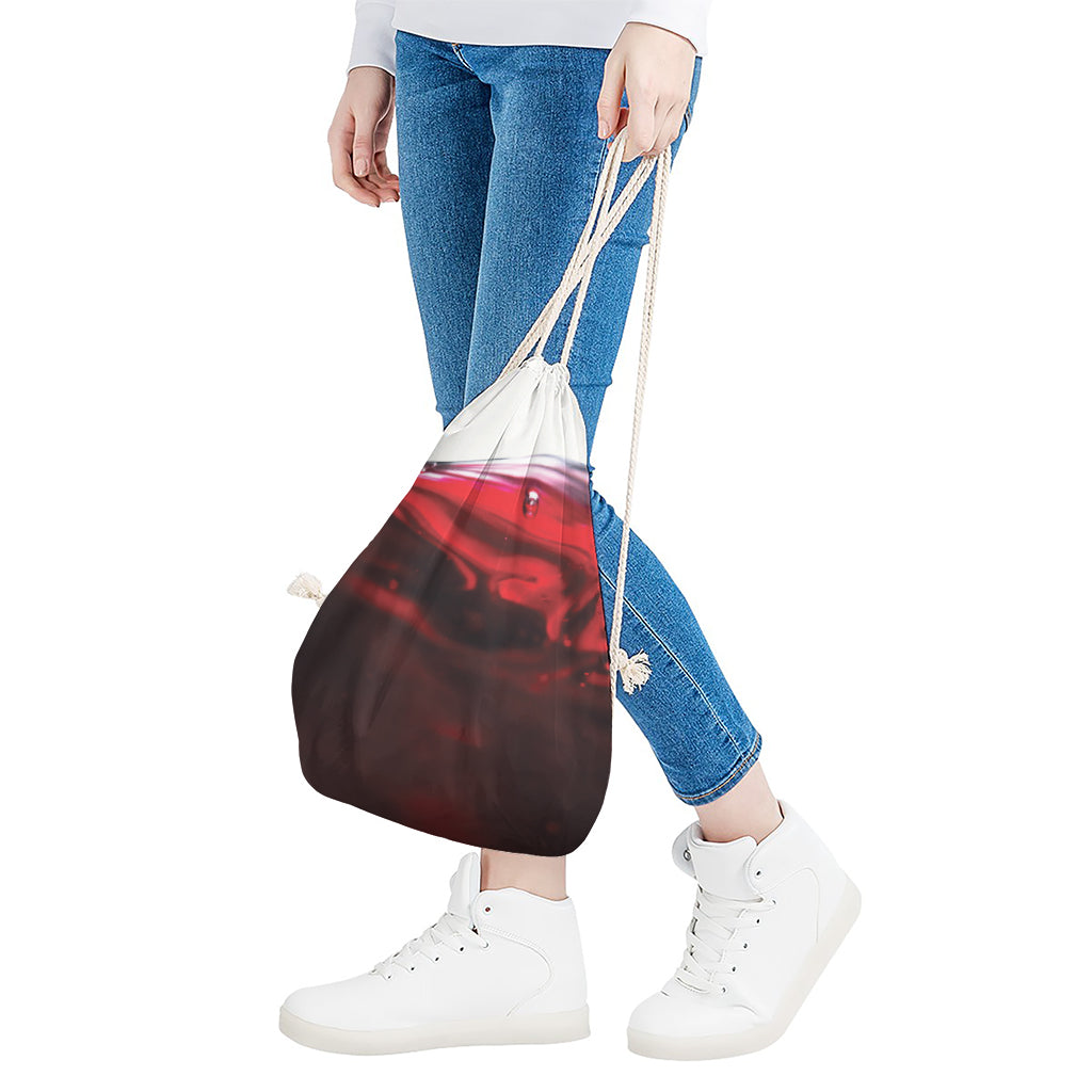 Red Wine Print Drawstring Bag