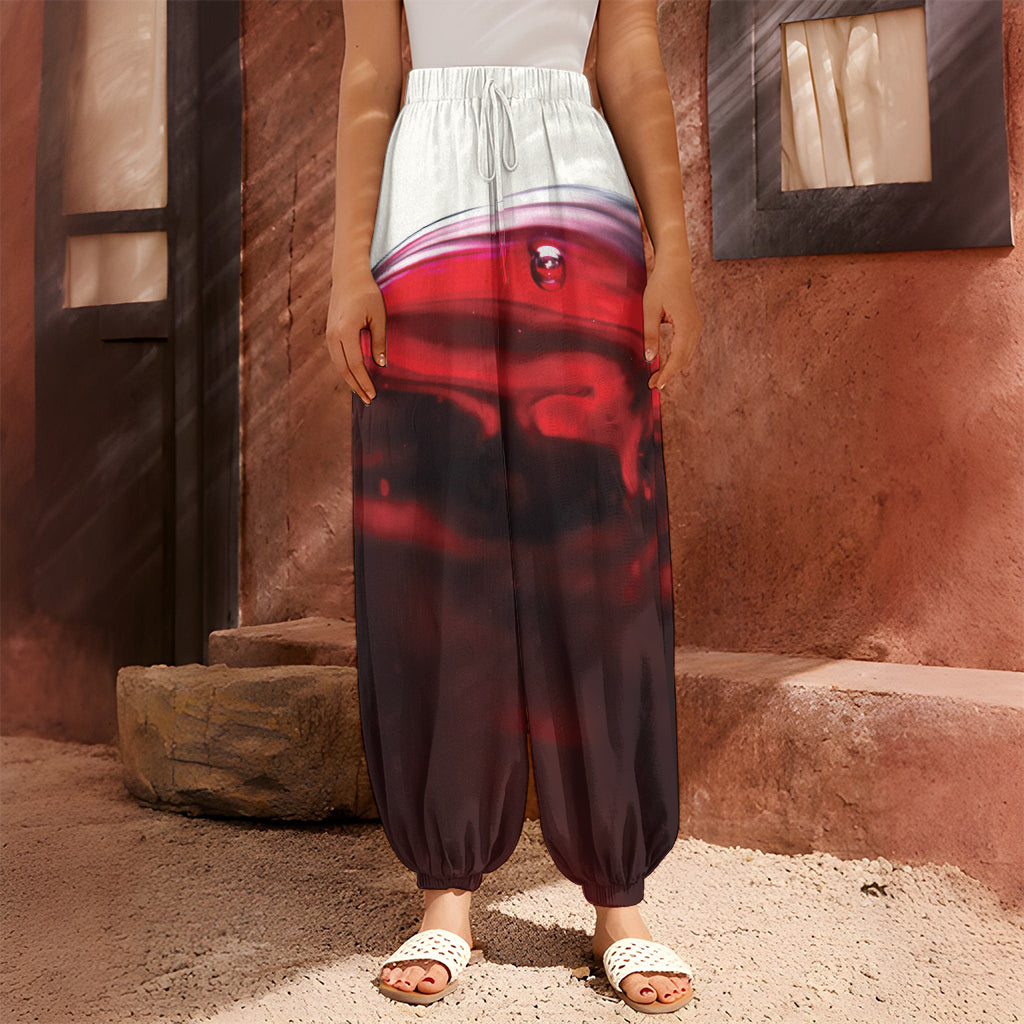 Red Wine Print Harem Pants