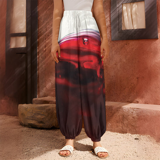 Red Wine Print Harem Pants