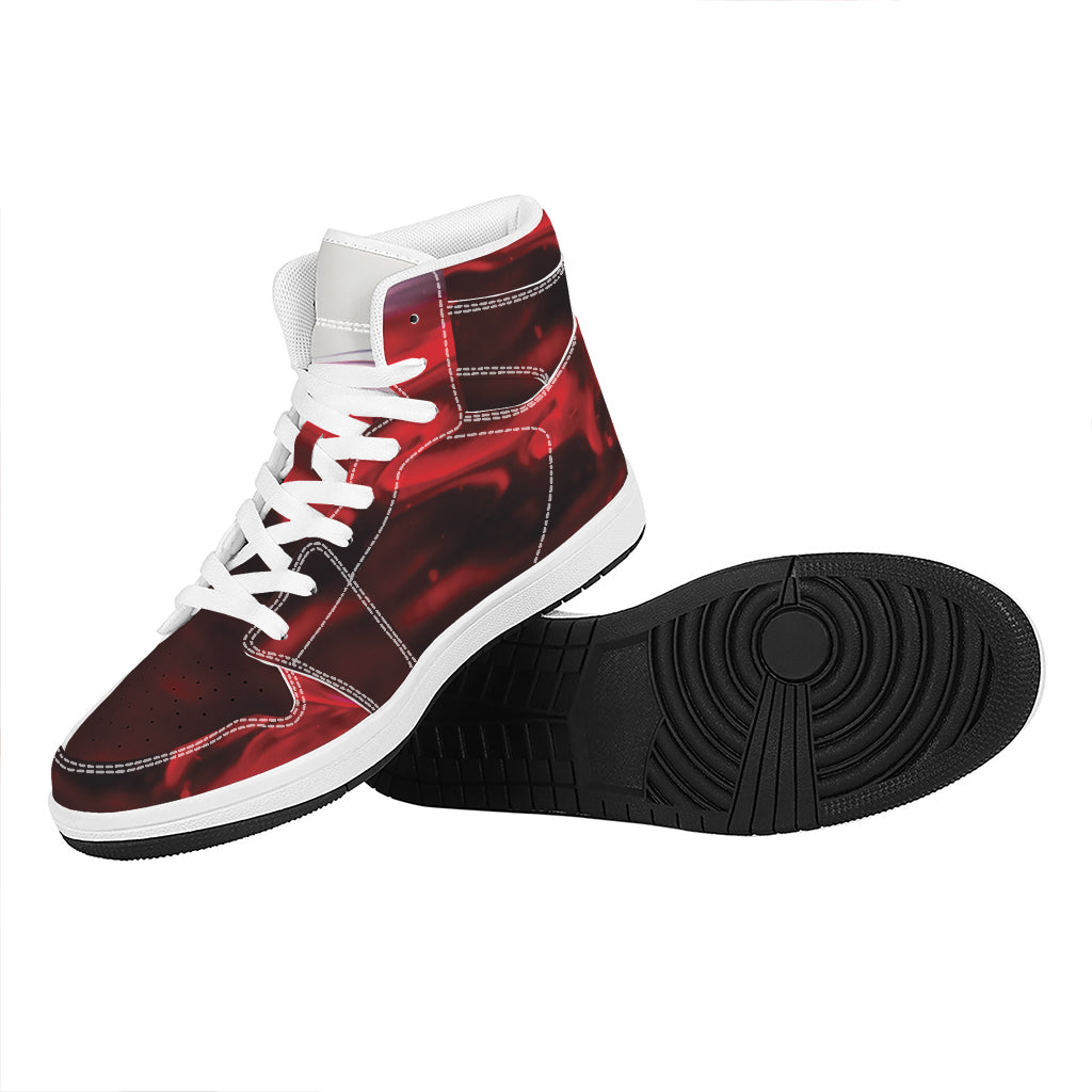 Red Wine Print High Top Leather Sneakers