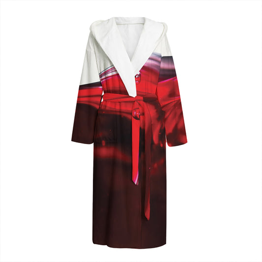 Red Wine Print Hooded Bathrobe