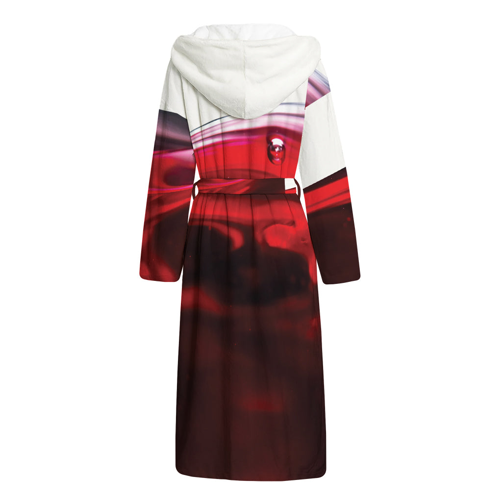 Red Wine Print Hooded Bathrobe