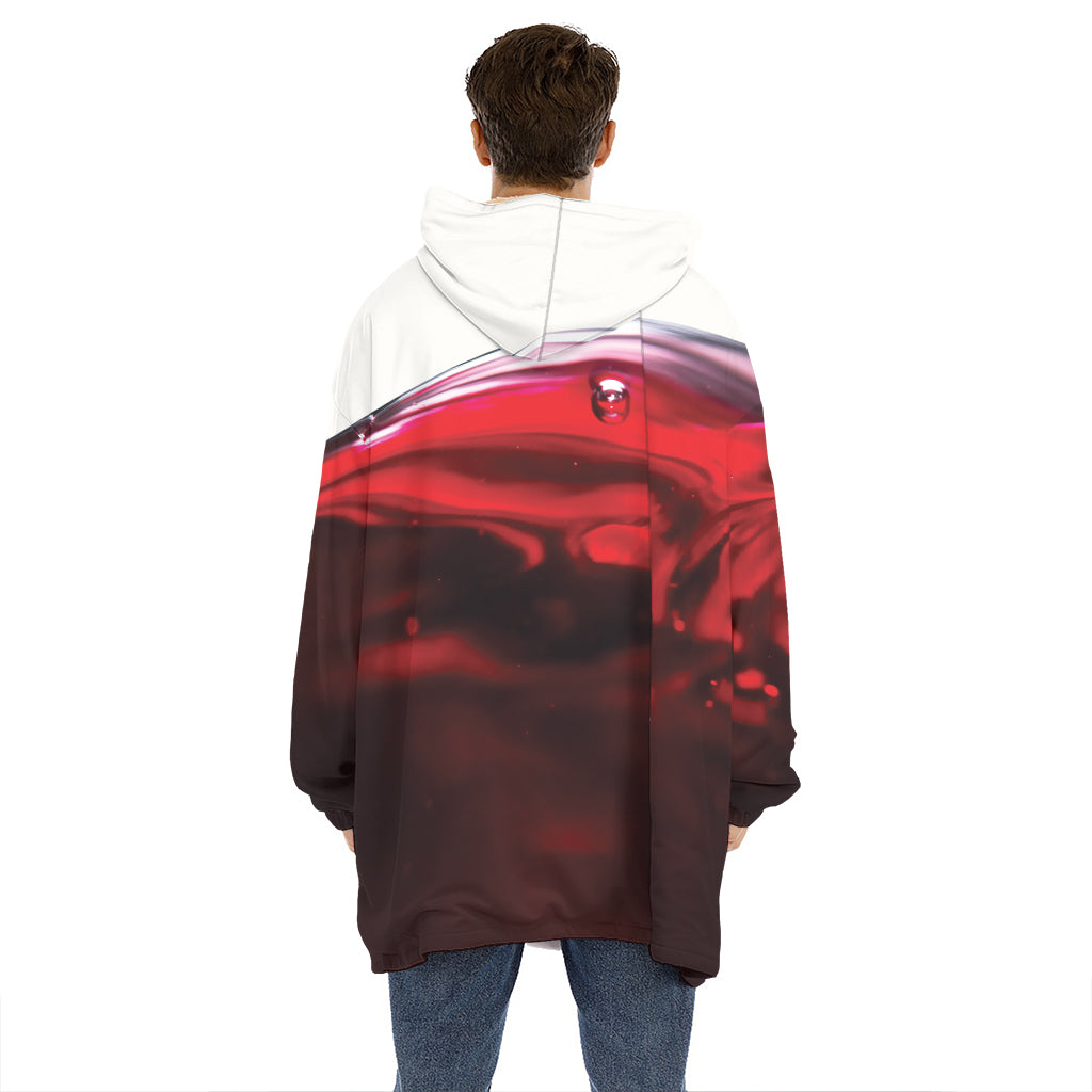 Red Wine Print Hoodie Blanket