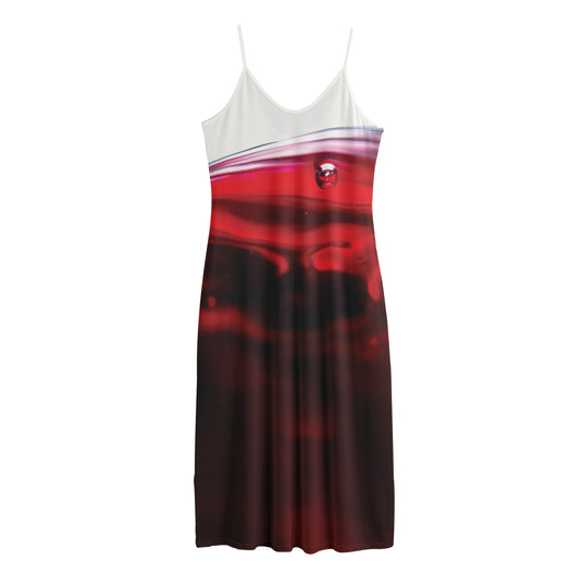 Red Wine Print Jersey Midi Cami Dress