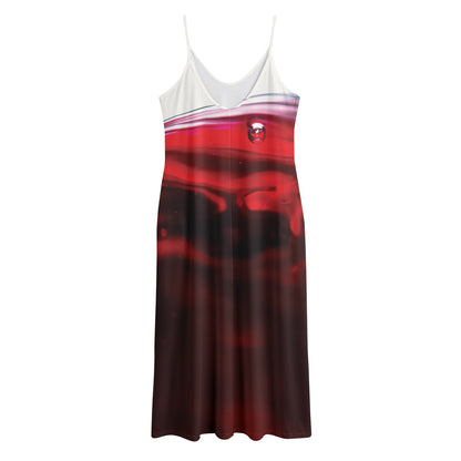 Red Wine Print Jersey Midi Cami Dress