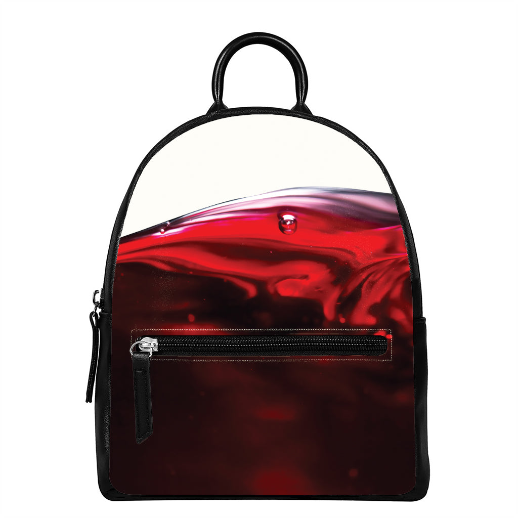 Red Wine Print Leather Backpack