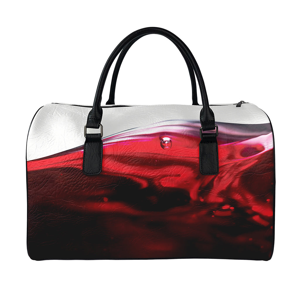 Red Wine Print Leather Duffle Bag