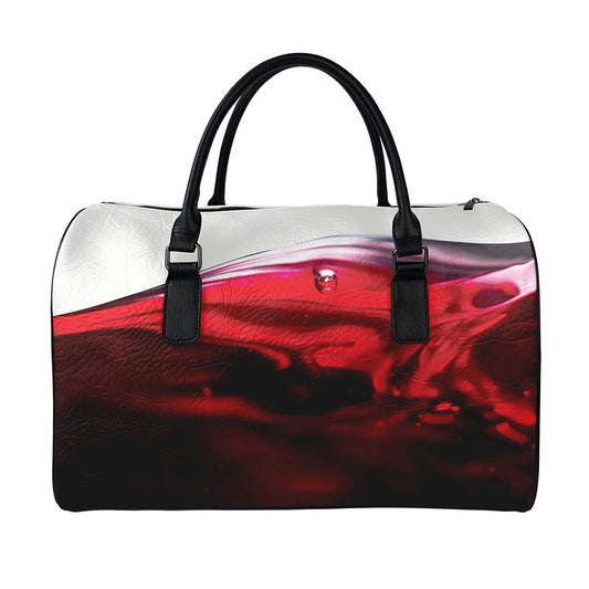 Red Wine Print Leather Duffle Bag