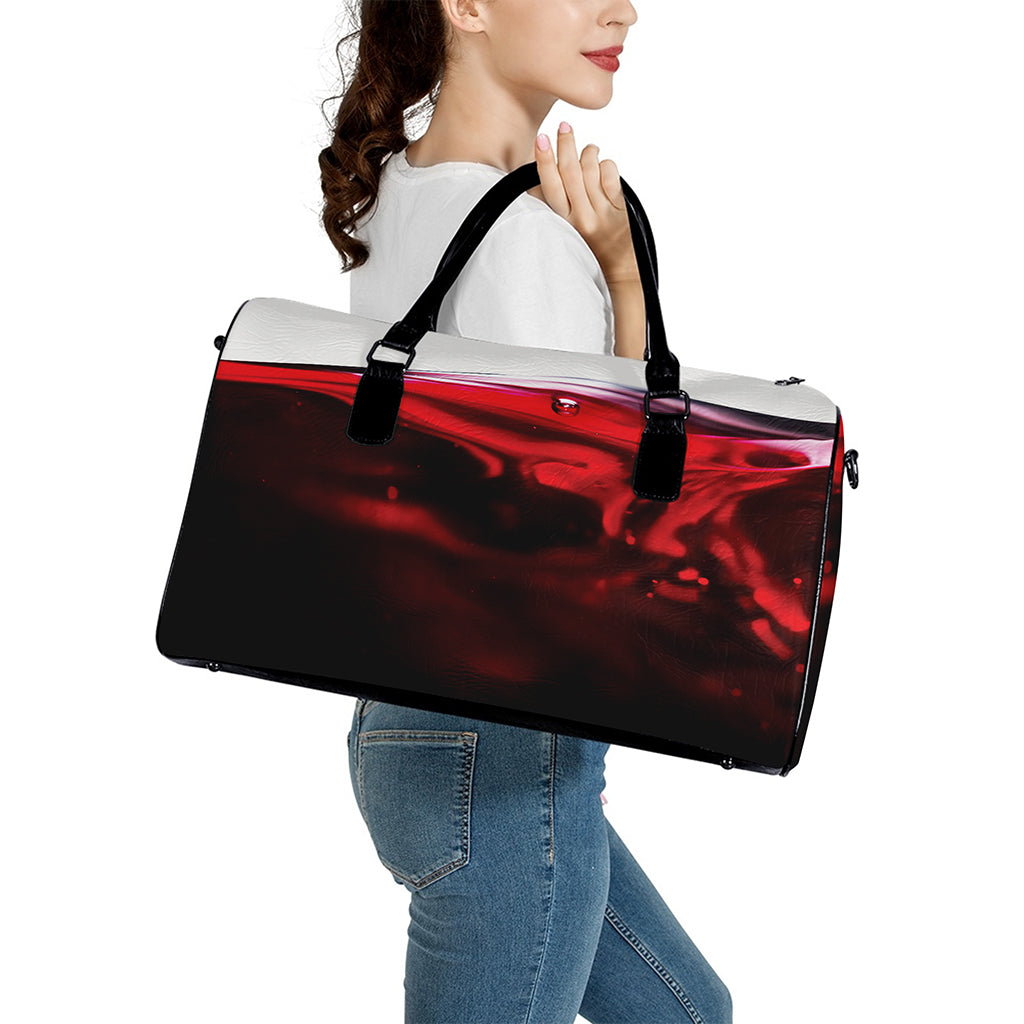 Red Wine Print Leather Duffle Bag