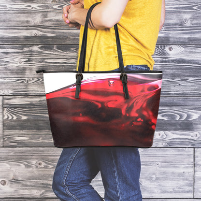 Red Wine Print Leather Tote Bag