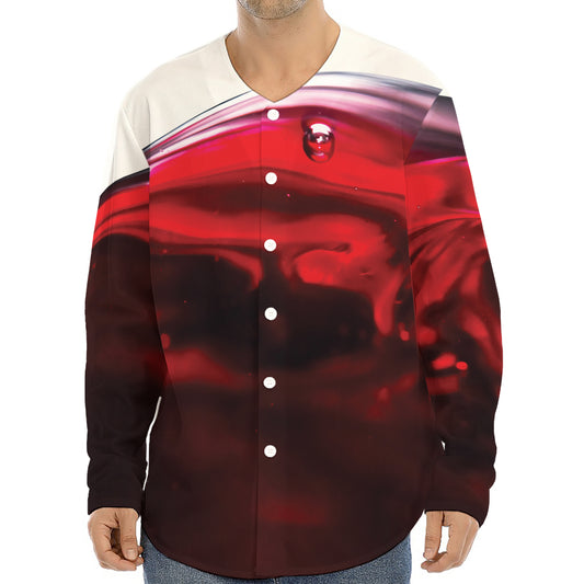 Red Wine Print Long Sleeve Baseball Jersey