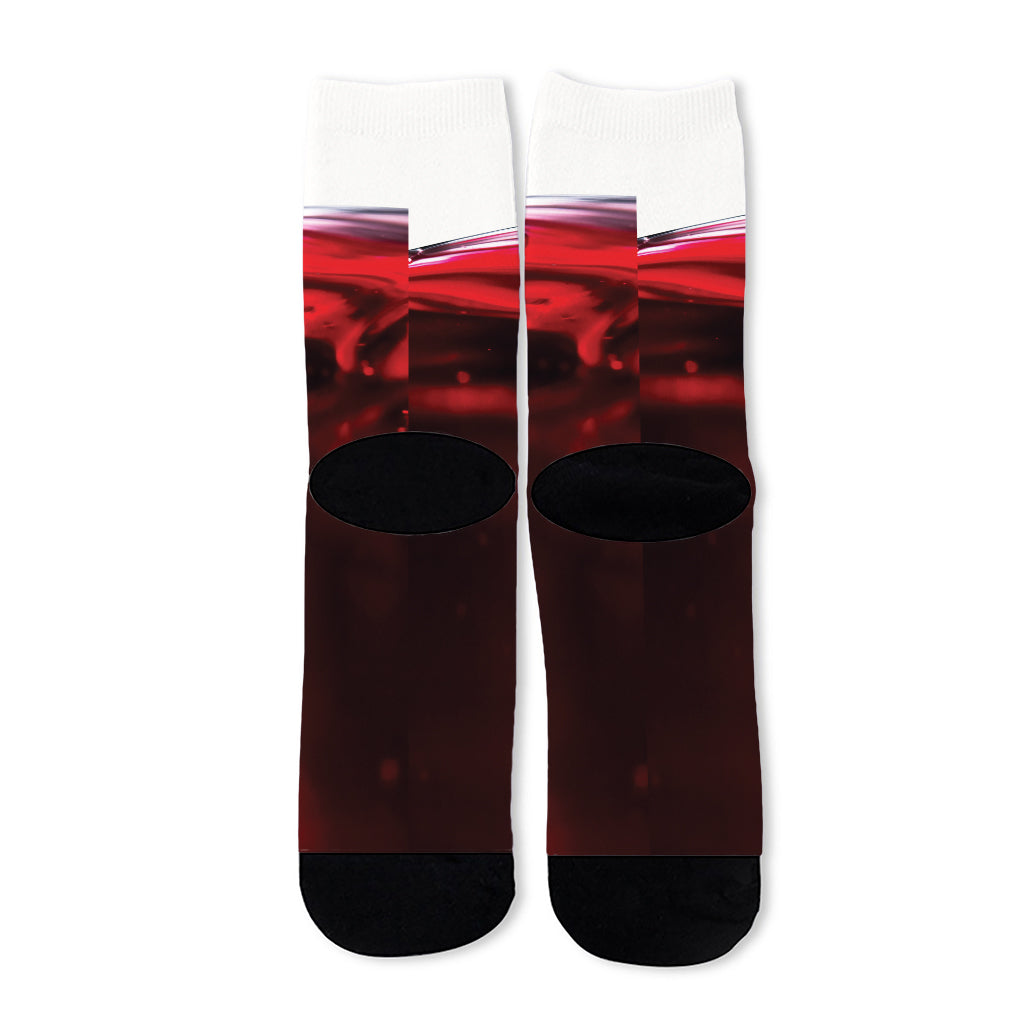 Red Wine Print Long Socks