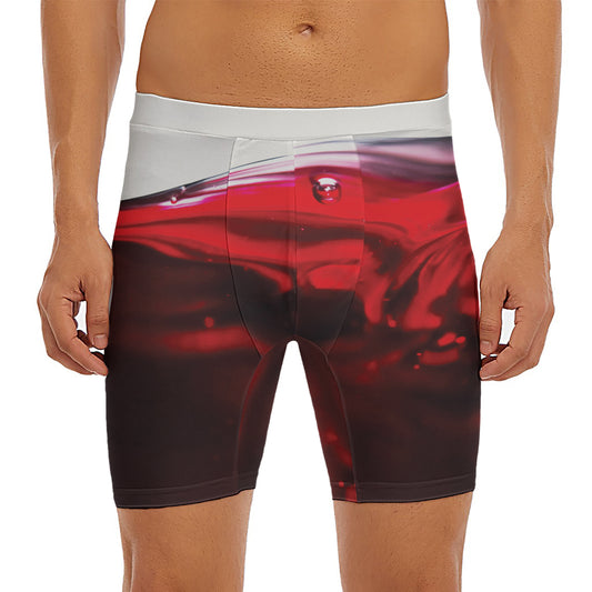 Red Wine Print Men's Long Boxer Briefs