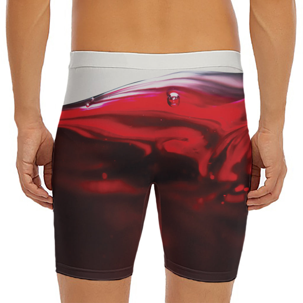 Red Wine Print Men's Long Boxer Briefs