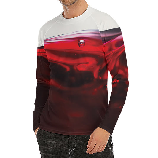 Red Wine Print Men's Long Sleeve Rash Guard