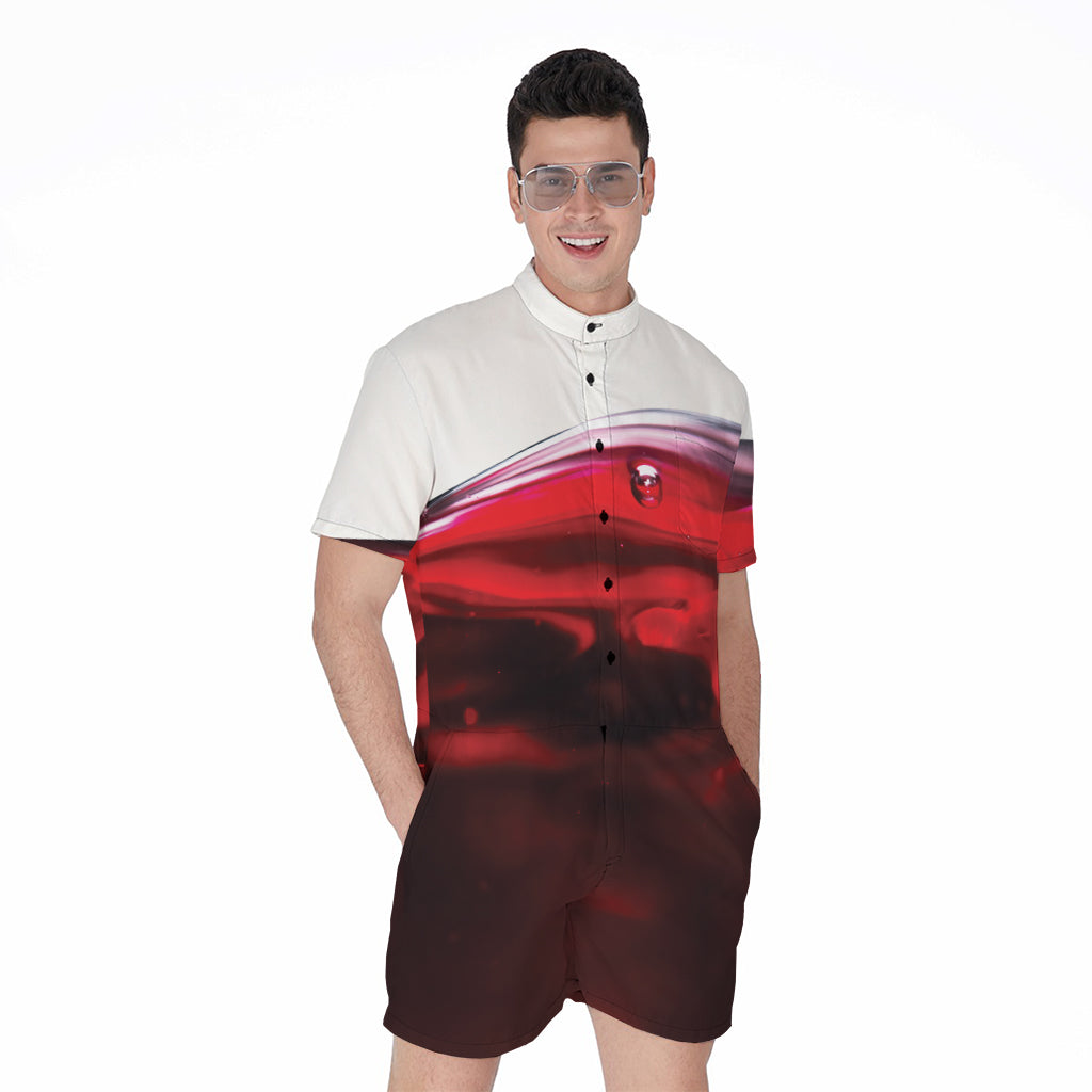 Red Wine Print Men's Rompers