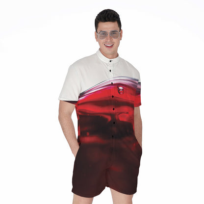 Red Wine Print Men's Rompers
