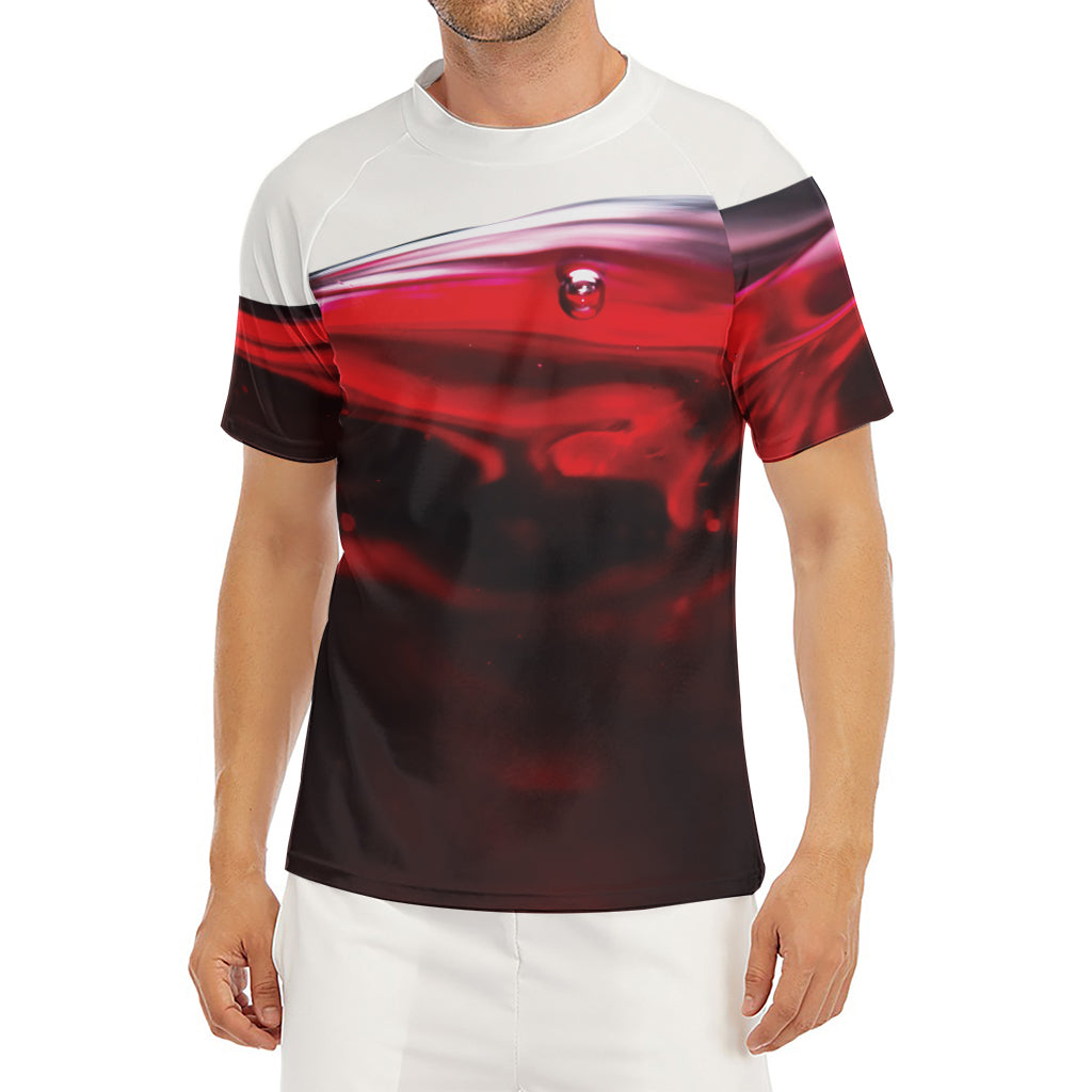 Red Wine Print Men's Short Sleeve Rash Guard