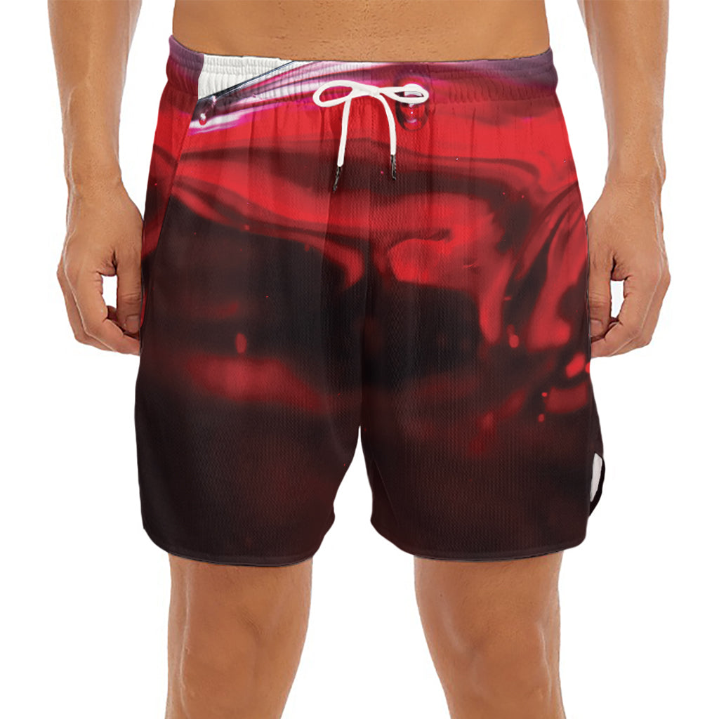 Red Wine Print Men's Split Running Shorts
