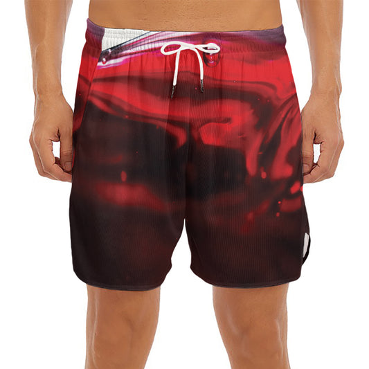 Red Wine Print Men's Split Running Shorts