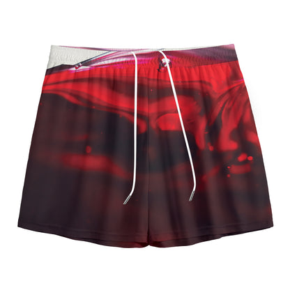 Red Wine Print Mesh Shorts