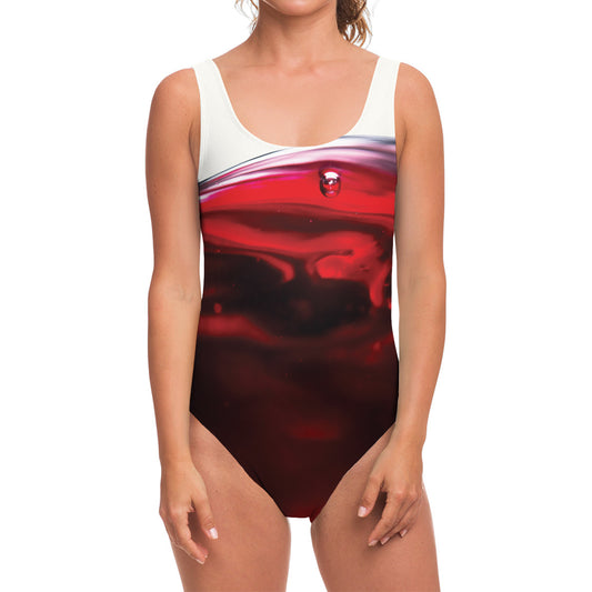 Red Wine Print One Piece Swimsuit