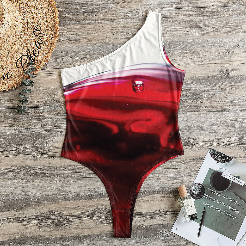 Red Wine Print One Shoulder Bodysuit