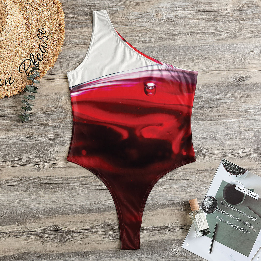 Red Wine Print One Shoulder Bodysuit
