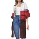 Red Wine Print Open Front Beach Cover Up